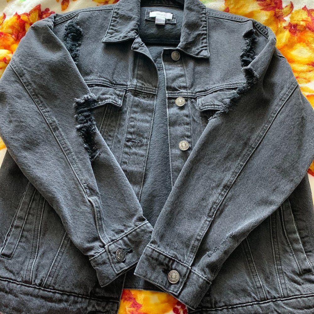Forever 21 Black Distressed Denim Jacket